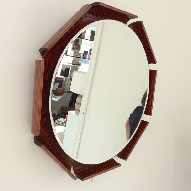 Octogonal light mirror in rosewood