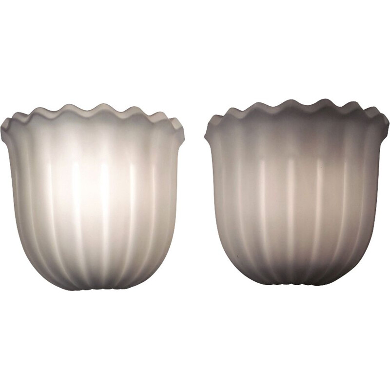 Pair of wall lamps in opaline by Limburg