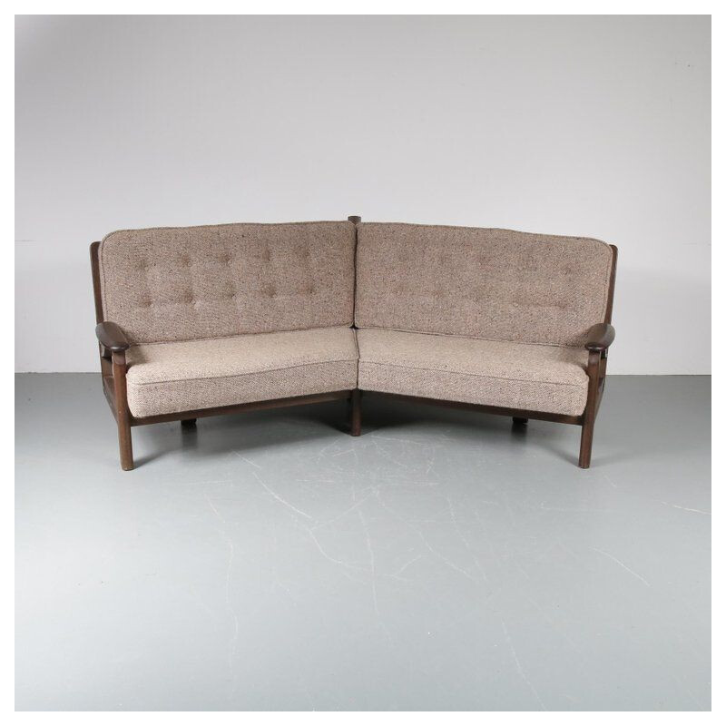 Vintage corner sofa by Guillerme et Chambron France 1940