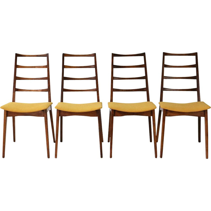 Set of 4 vintage german chairs in wood and yellow fabric 1960