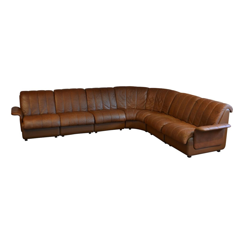 Vintage Danish modular leather sofa by Skipper,1970