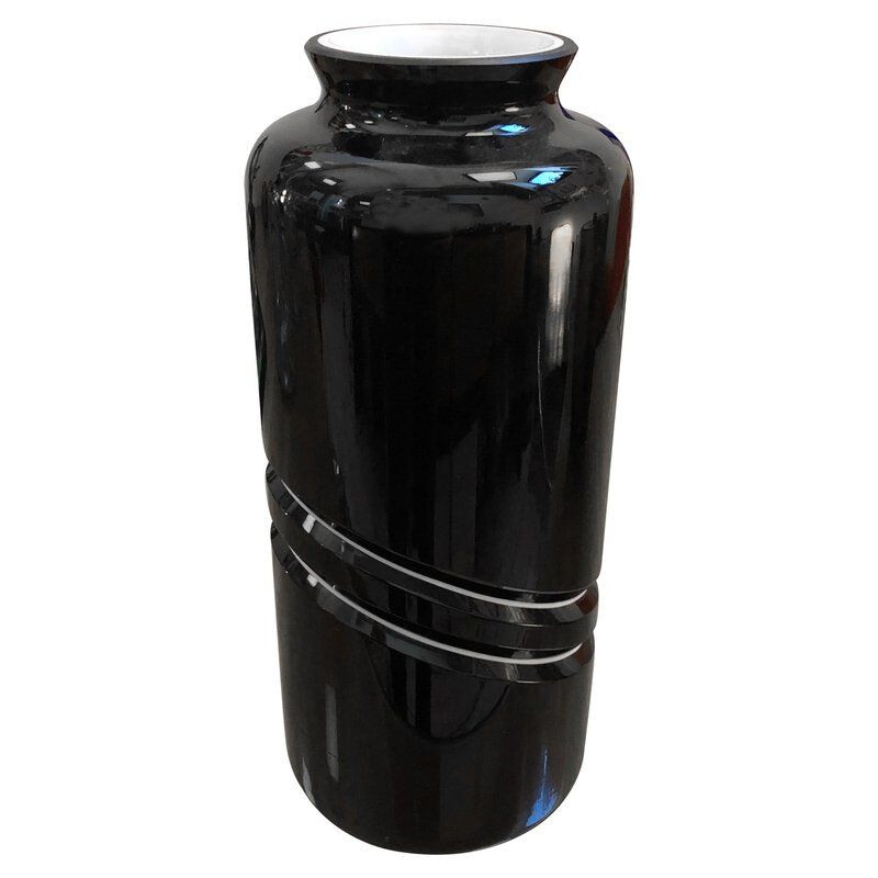 Vintage black and white glass vase by De Majo, Italy 1970