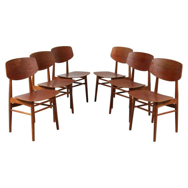 Set of 6 vintage dining chairs by Borge Mogensen for Soborg Mobelfabrik 1950