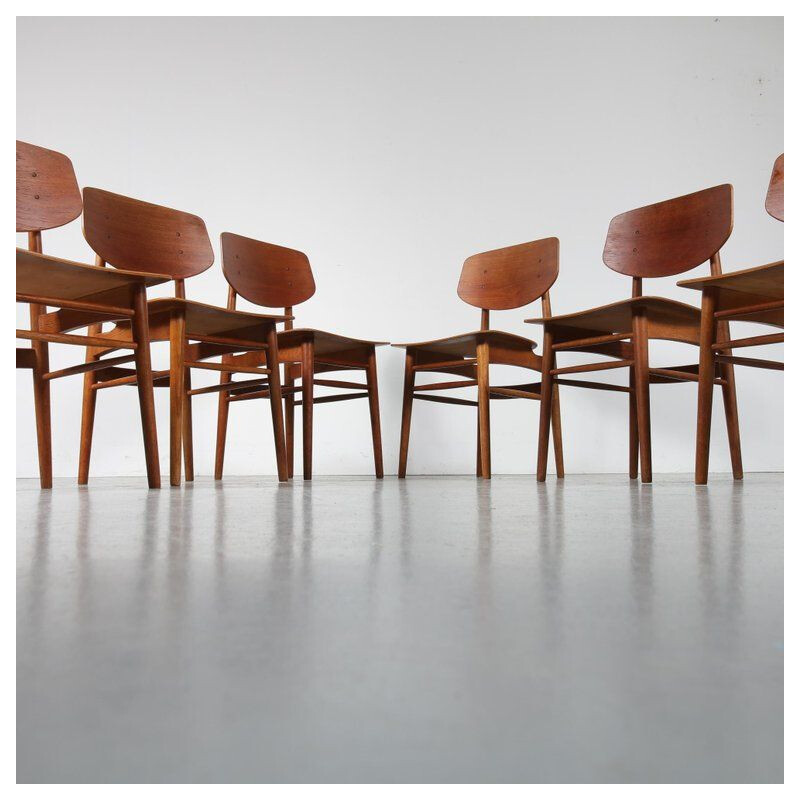 Ensemble de 6 chaises vintage de salle à manger par Borge Mogensen pour Soborg Mobelfabrik 1950