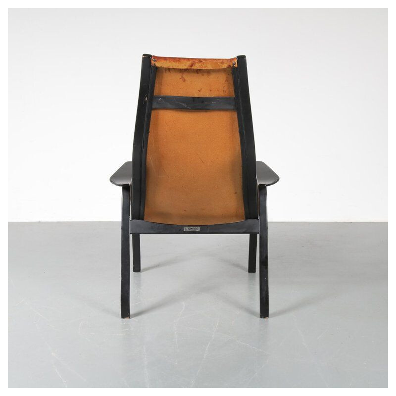 Vintage armchair by Yngve Ekstrom Kurva in leather 1953