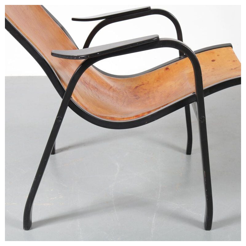 Vintage armchair by Yngve Ekstrom Kurva in leather 1953