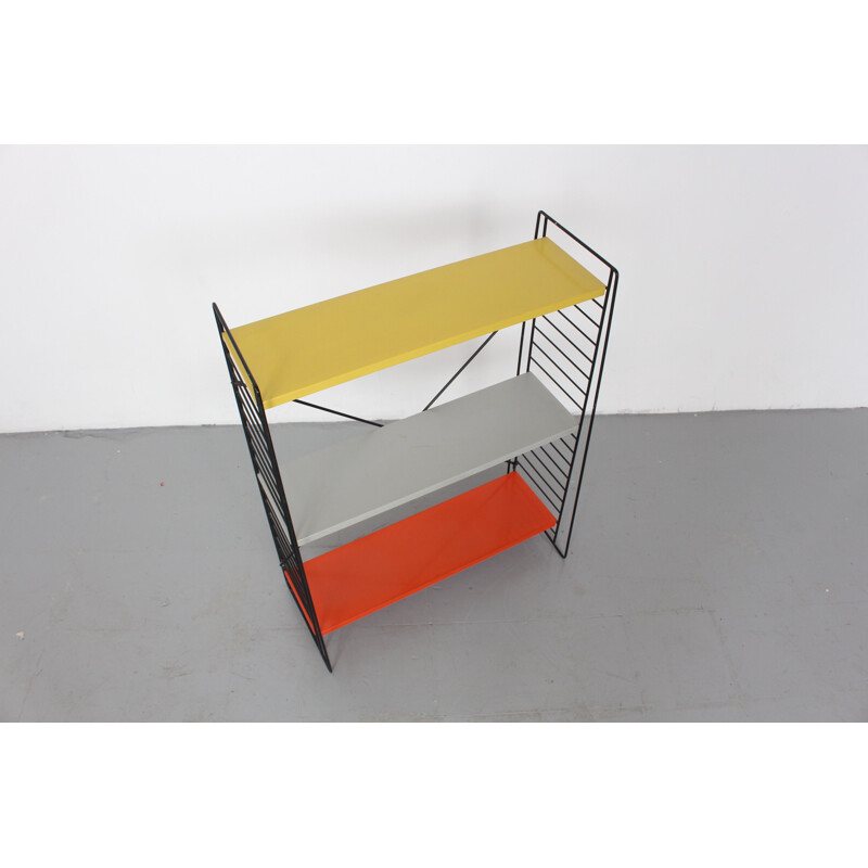 Vintage Tomado shelves By A. D. Dekker in red and yallow metal 1960