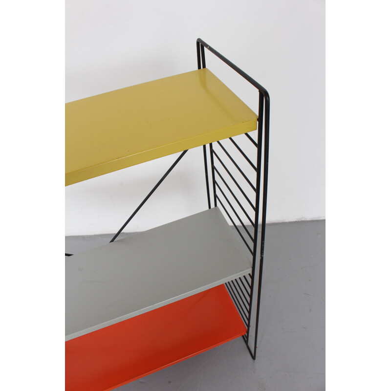 Vintage Tomado shelves By A. D. Dekker in red and yallow metal 1960