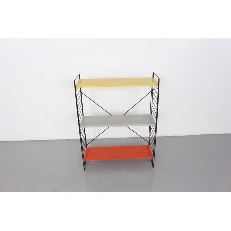 Vintage Tomado shelves By A. D. Dekker in red and yallow metal 1960