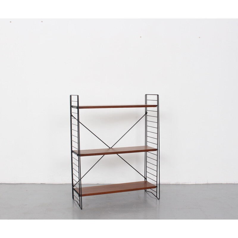 Vintage metal and teak shelving unit by A. D. Dekker for Tomado