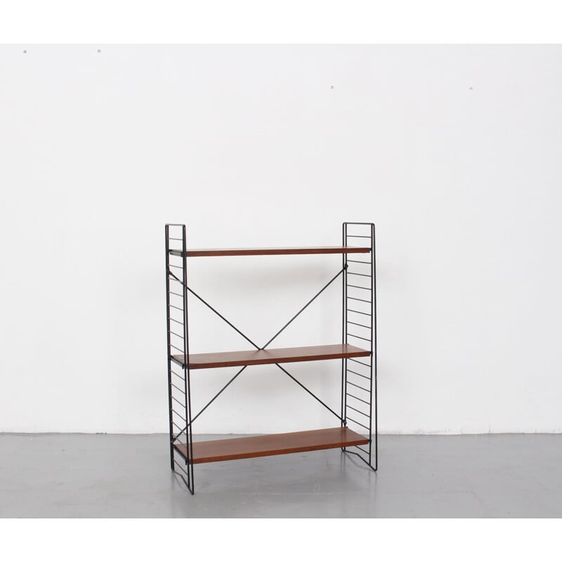 Vintage metal and teak shelving unit by A. D. Dekker for Tomado