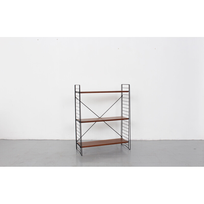 Vintage metal and teak shelving unit by A. D. Dekker for Tomado