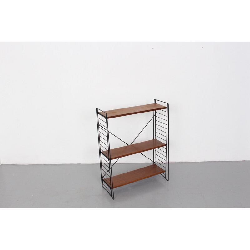 Vintage metal and teak shelving unit by A. D. Dekker for Tomado