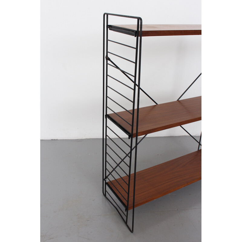 Vintage metal and teak shelving unit by A. D. Dekker for Tomado