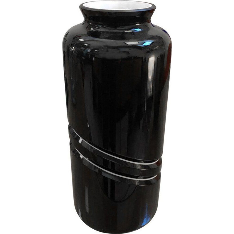 Vintage black and white glass vase by De Majo, Italy 1970