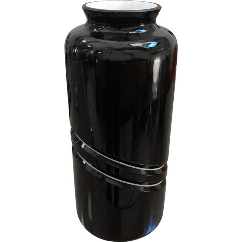 Vintage Vase aus schwarzem und weißem Glas von De Majo, Italien 1970