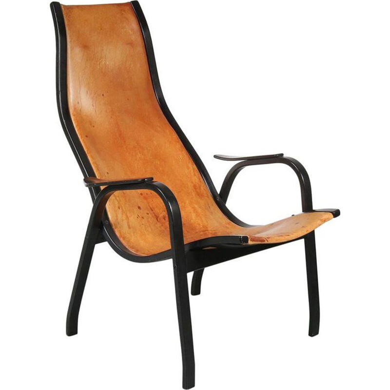 Vintage armchair by Yngve Ekstrom Kurva in leather 1953