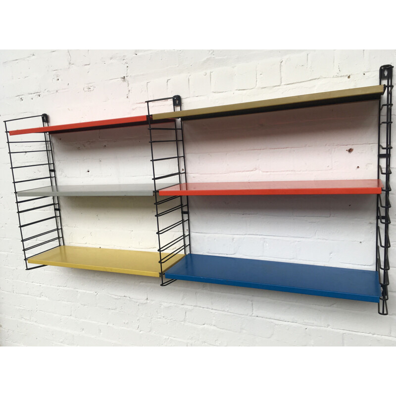 Vintage wall shelving unit by A. D. Dekker for Tomado in multicoloured metal