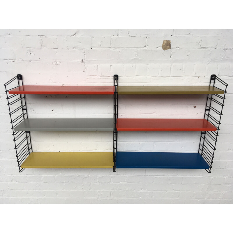 Vintage wall shelving unit by A. D. Dekker for Tomado in multicoloured metal