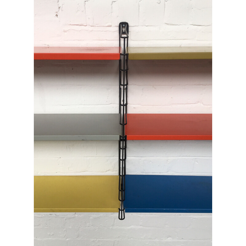 Vintage wall shelving unit by A. D. Dekker for Tomado in multicoloured metal
