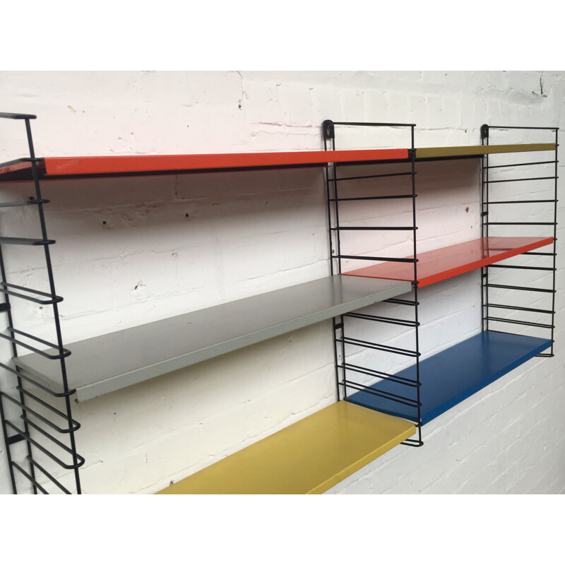 Vintage wall shelving unit by A. D. Dekker for Tomado in multicoloured metal