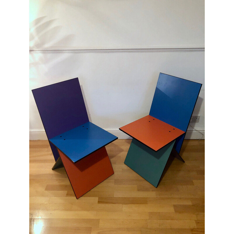 Set of 2 vintage multicolored Vilbert chairs by Verner Panton for Ikea