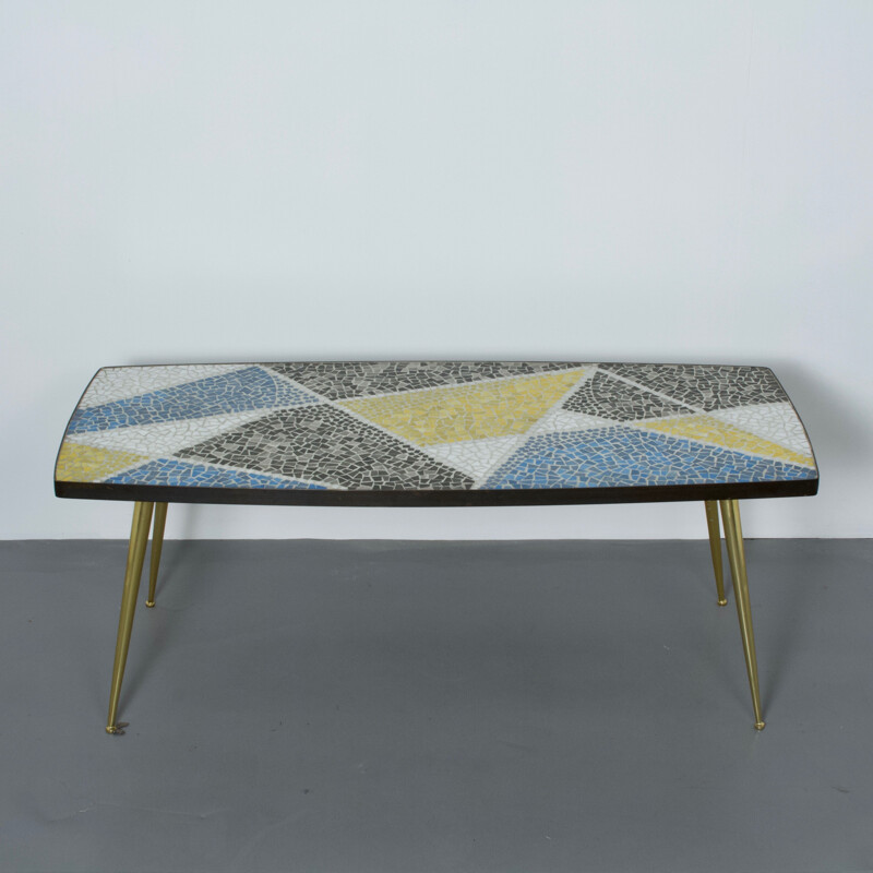 Vintage german coffee table by Berthold Muller in mosaic and brass
