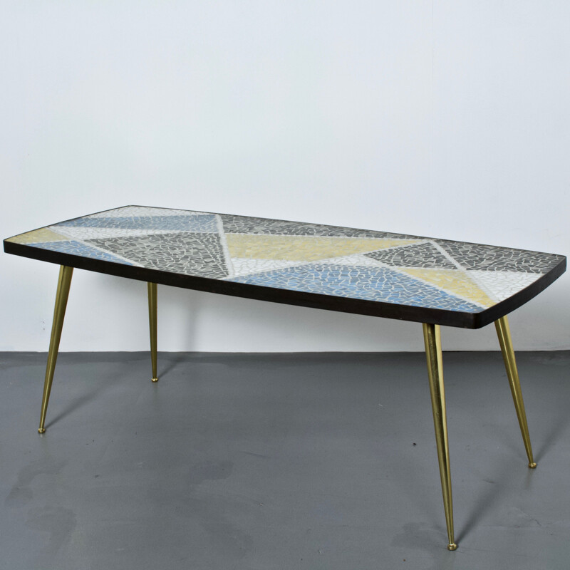 Vintage german coffee table by Berthold Muller in mosaic and brass