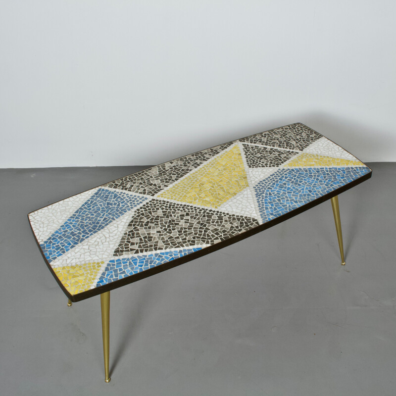 Vintage german coffee table by Berthold Muller in mosaic and brass