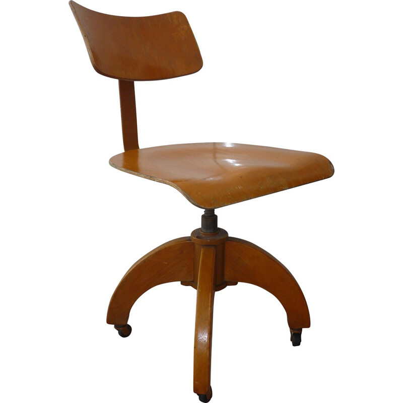 Chaise pivotante en bois et acier - 1950