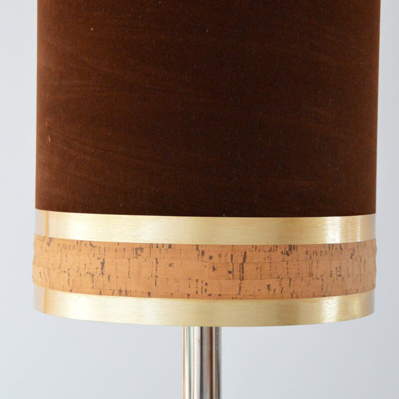 Lampe de table vintage en laiton, velours et liège 1970s
