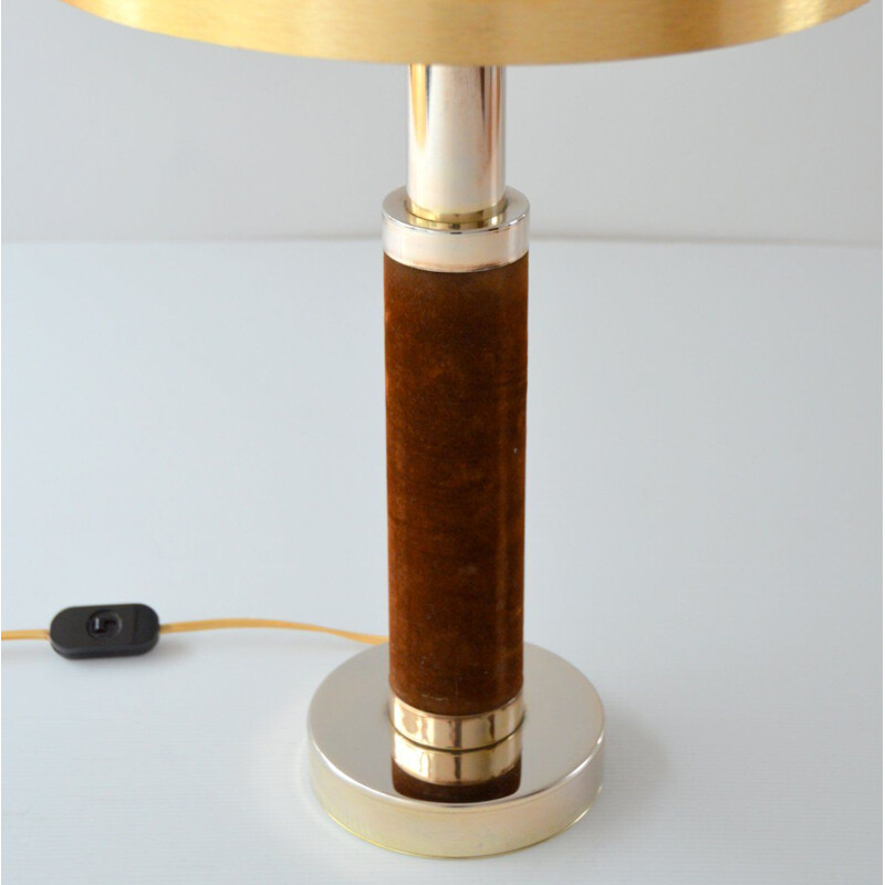 Vintage table lamp in brass, velvet and cork 1970s