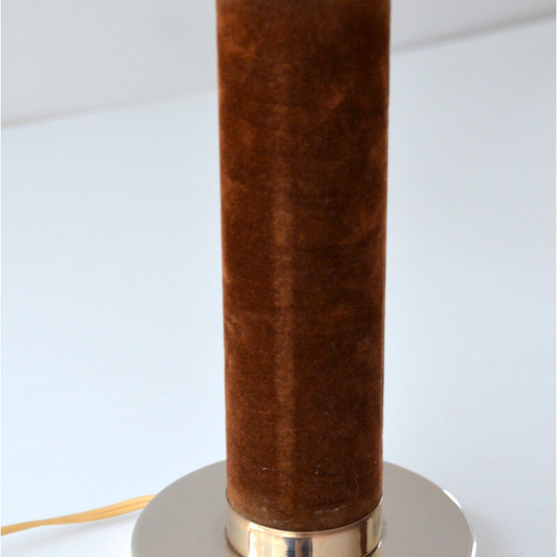 Vintage table lamp in brass, velvet and cork 1970s