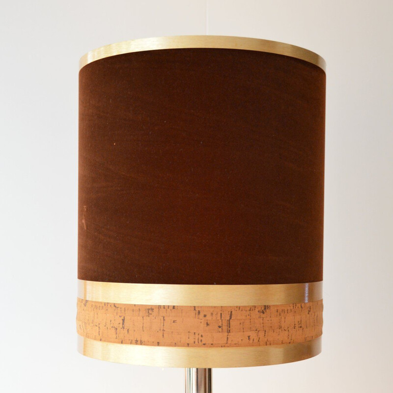 Vintage table lamp in brass, velvet and cork 1970s