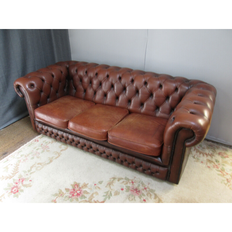 Vintage chesterfield sofa in brown leather 1990
