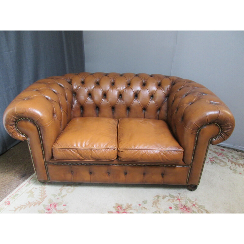 Canapé vintage chesterfield en cuir marron 1990