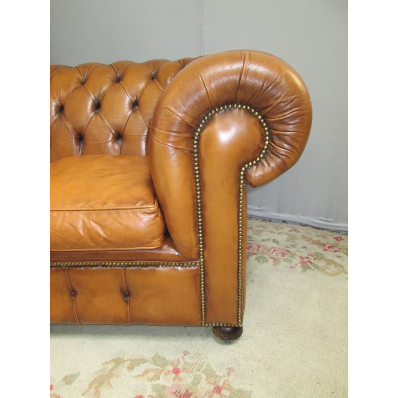 Vintage Chesterfield sofa in brown leather 1990