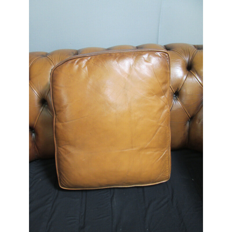 Canapé vintage chesterfield en cuir marron 1990