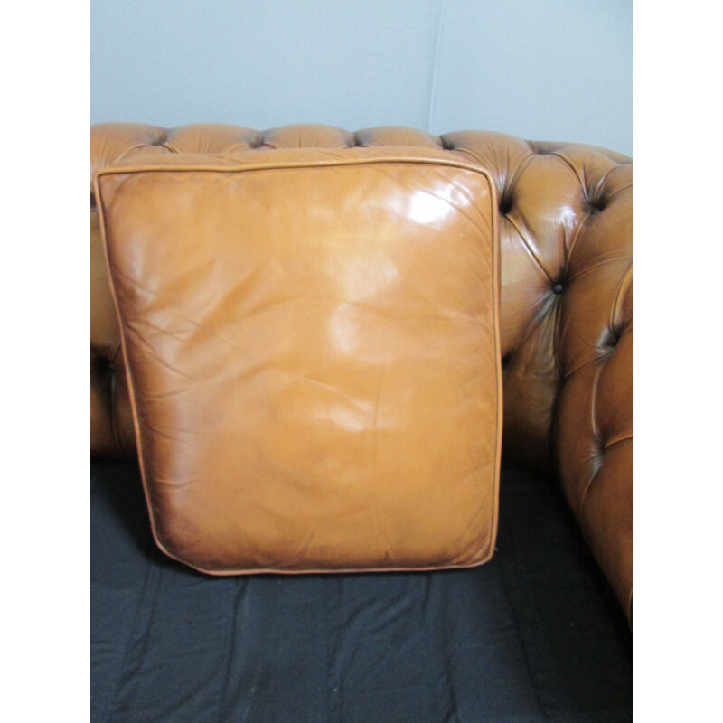 Canapé vintage chesterfield en cuir marron 1990