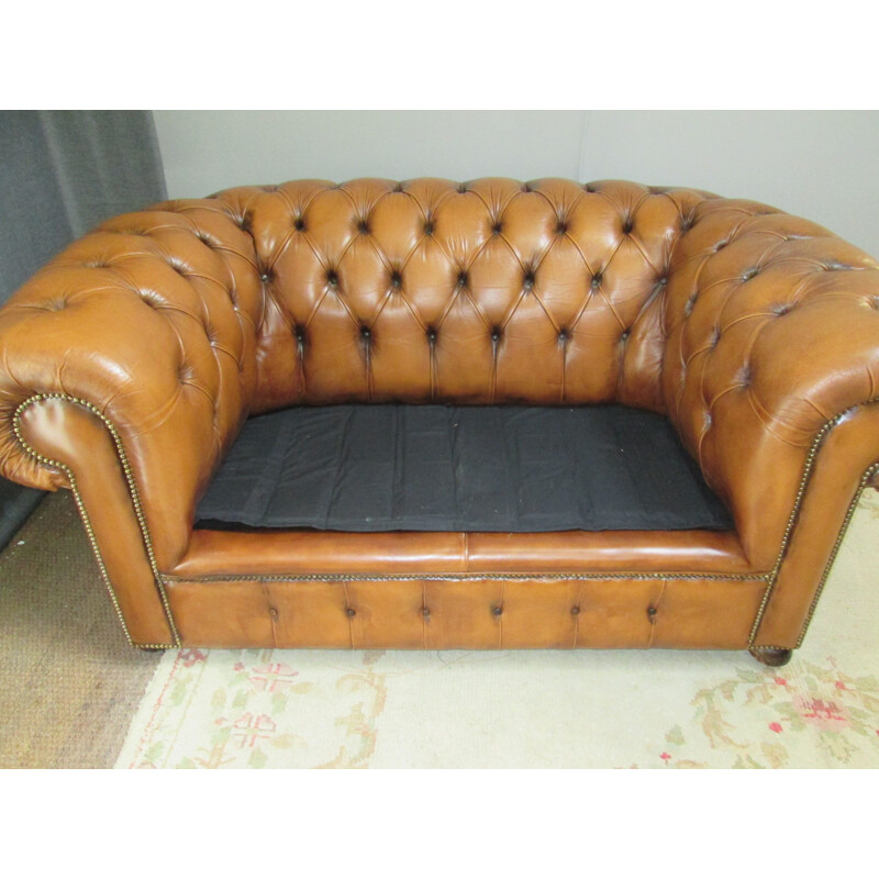 Canapé vintage chesterfield en cuir marron 1990