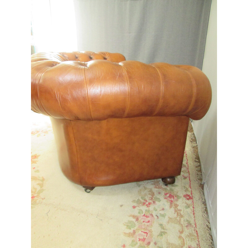 Canapé vintage chesterfield en cuir marron 1990