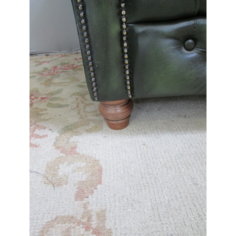 Vintage green leather chesterfield armchair 1990