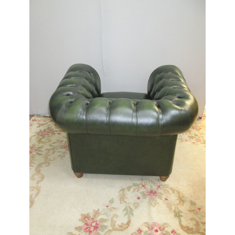 Vintage green leather chesterfield armchair 1990