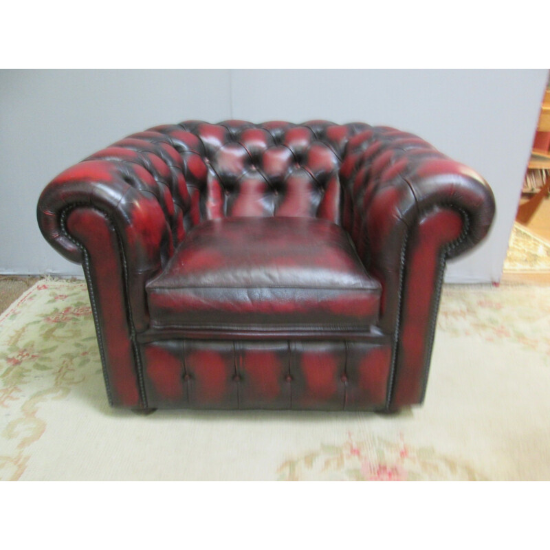 Vintage red leather chesterfield armchair 1970