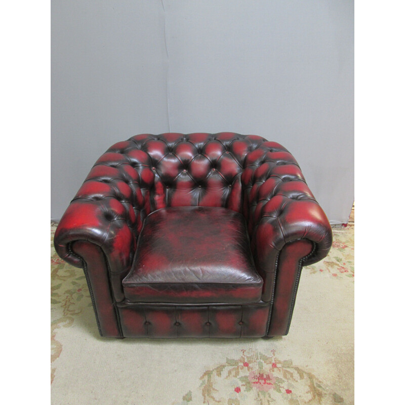 Vintage red leather chesterfield armchair 1970