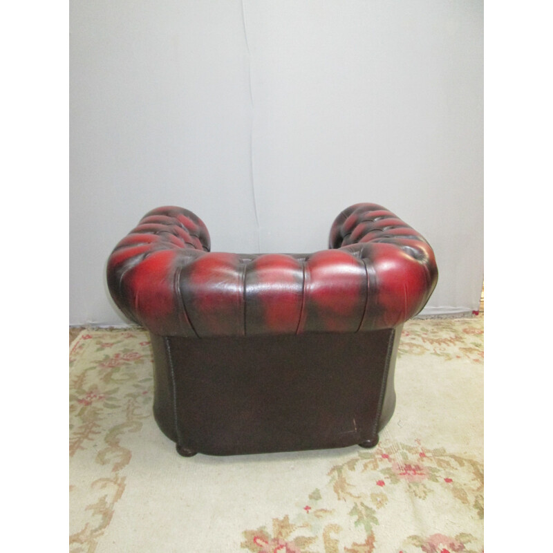 Vintage red leather chesterfield armchair 1970