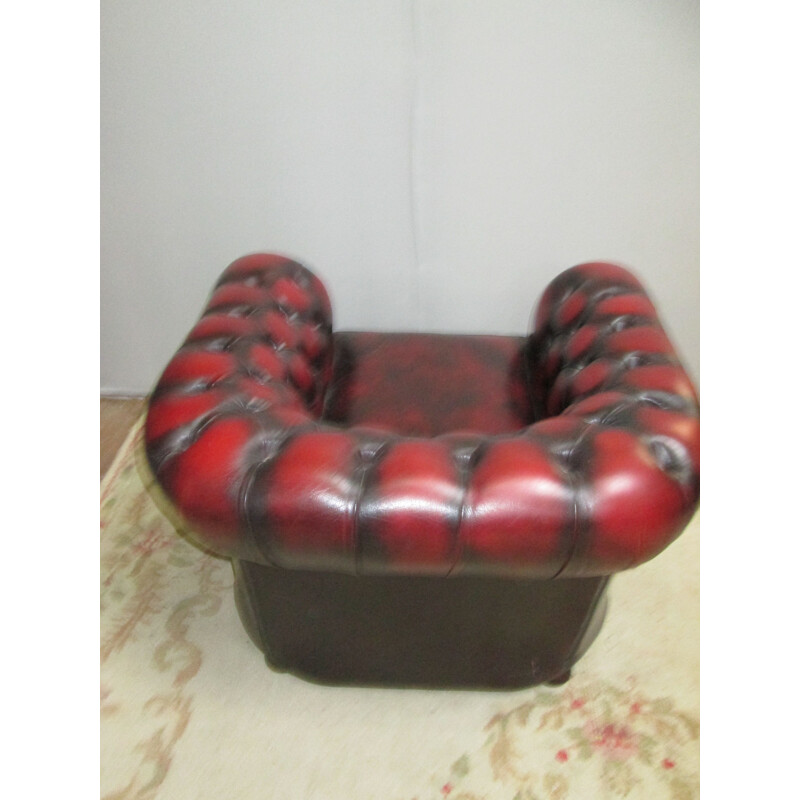 Vintage red leather chesterfield armchair 1970