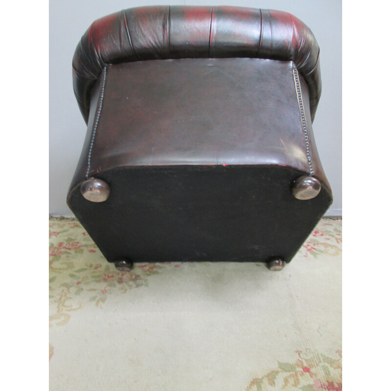 Vintage red leather chesterfield armchair 1970