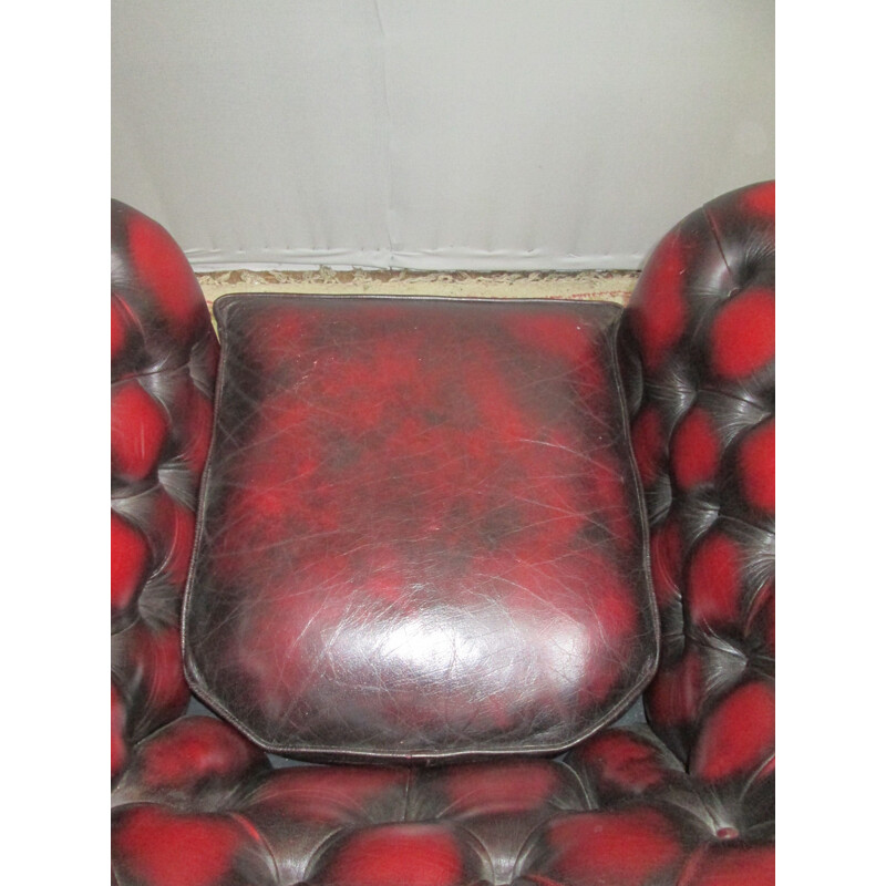 Vintage red leather chesterfield armchair 1970