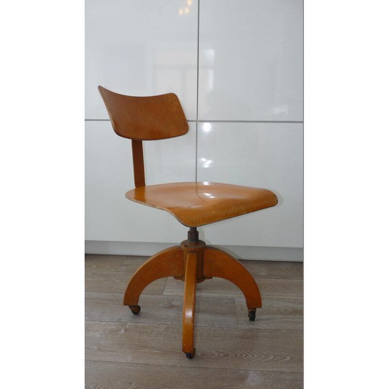 Wooden and steel army chair - 1950s